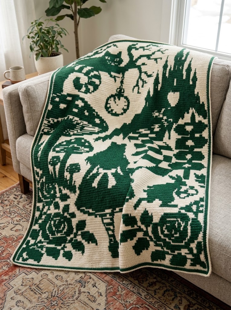 Interior Room Styling with Alice in Wonderland Mosaic Throw