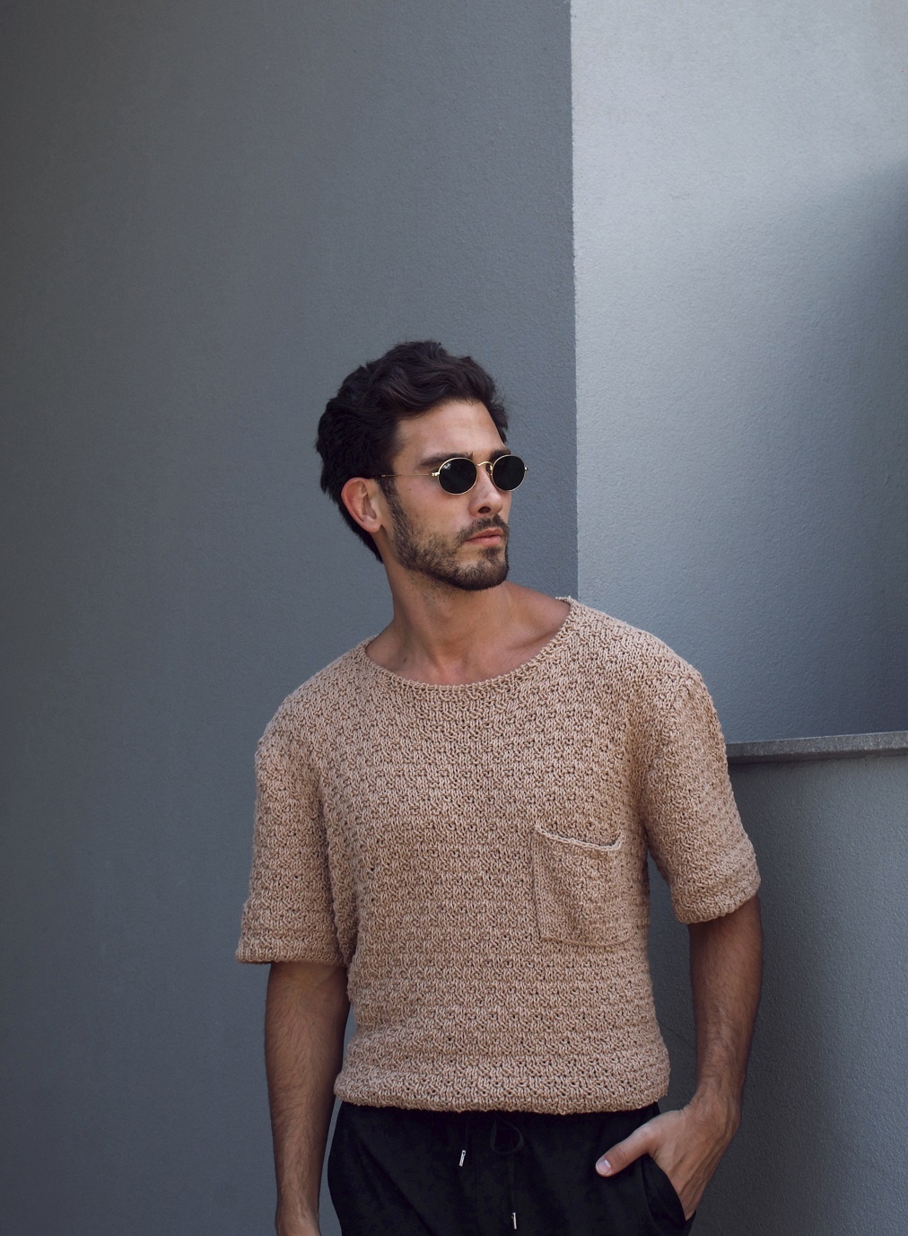 Chestnut Textured Short-Sleeve Knit Tee Pattern
