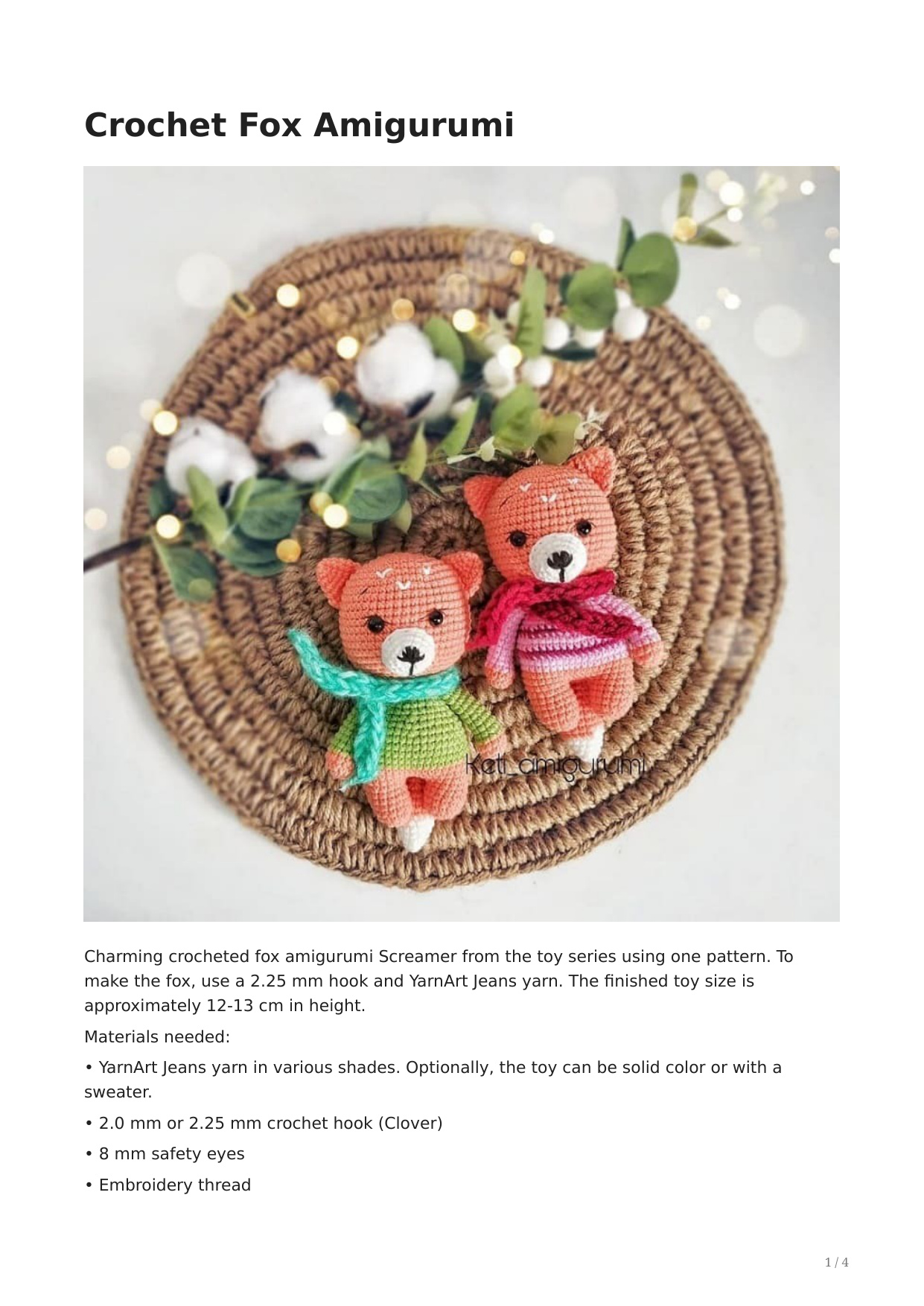 Crochet Fox Amigurumi Step-by-Step Details