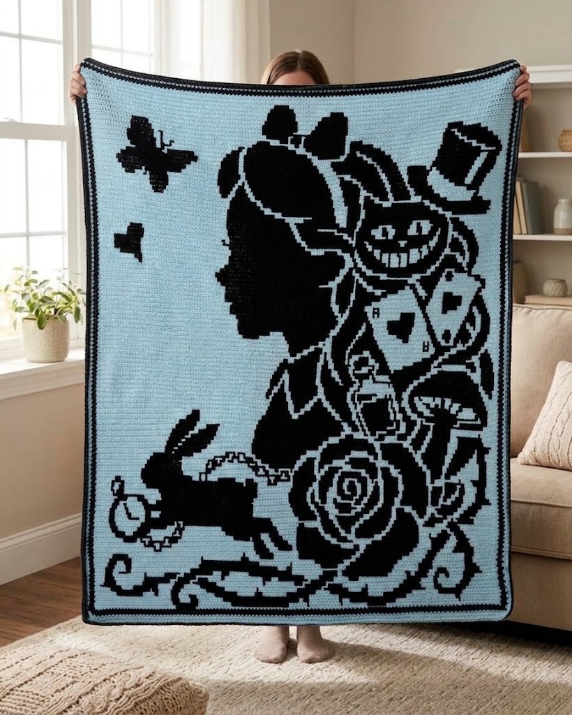 Gothic Raven & Midnight Moon Fairytale Mosaic Crochet Blanket Pattern