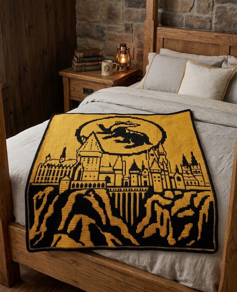 Loyal Badger Crest House of Earth & Gold Mosaic Crochet Blanket Pattern