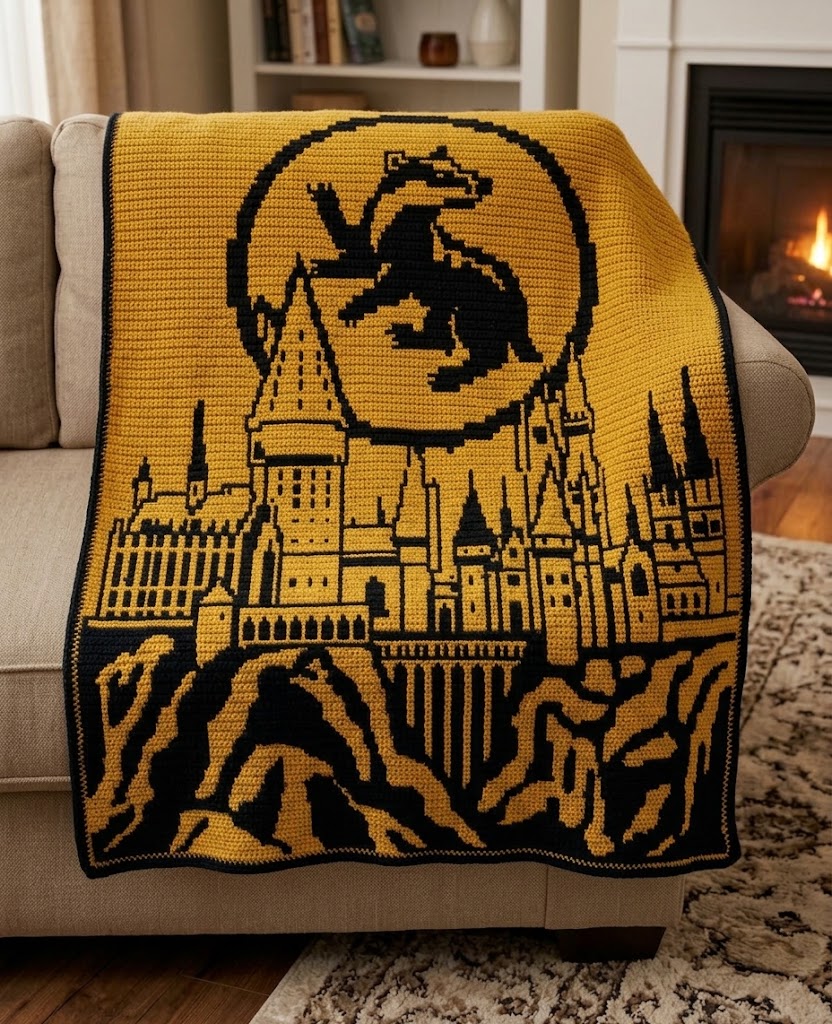 Cozy Common Room Styling with Loyal Badger Crest Mosaic Throw
