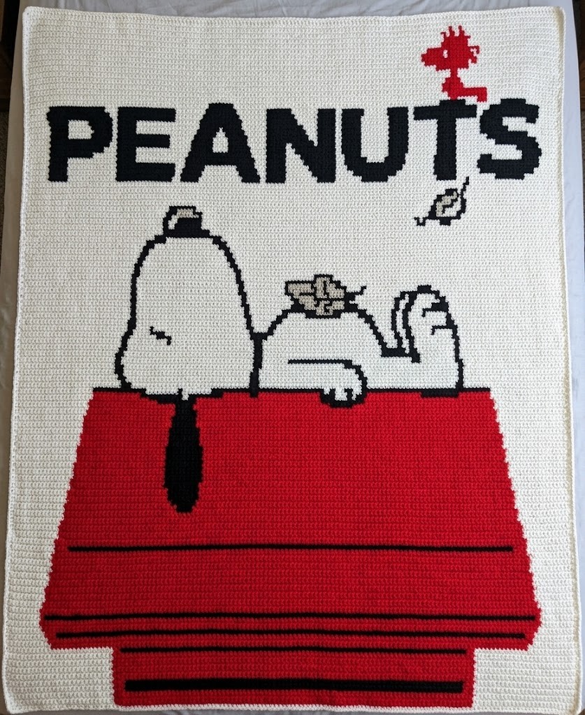 How to Crochet the Snoopy on Red Doghouse Peanuts Blanket: Complete Colorwork Guide - Close-up Mosaic Stitch Texture