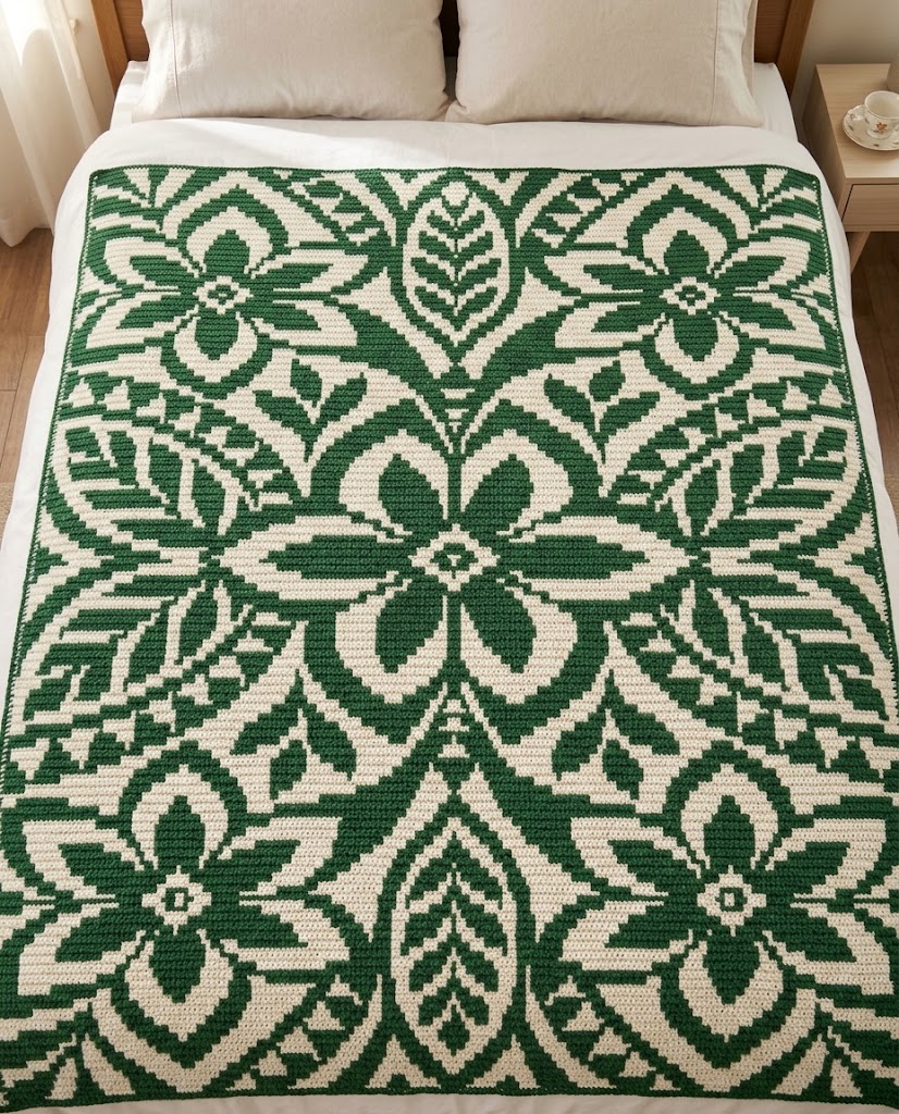 Close-up Stitch Detail of Victorian Acanthus Damask Motifs